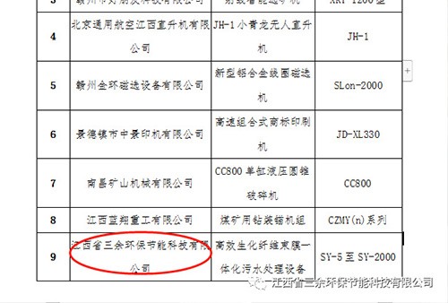 喜讯：三余环保高效生物纤维束膜一体化污水处理设备入选江西省首台重大技术装备推广应用目录